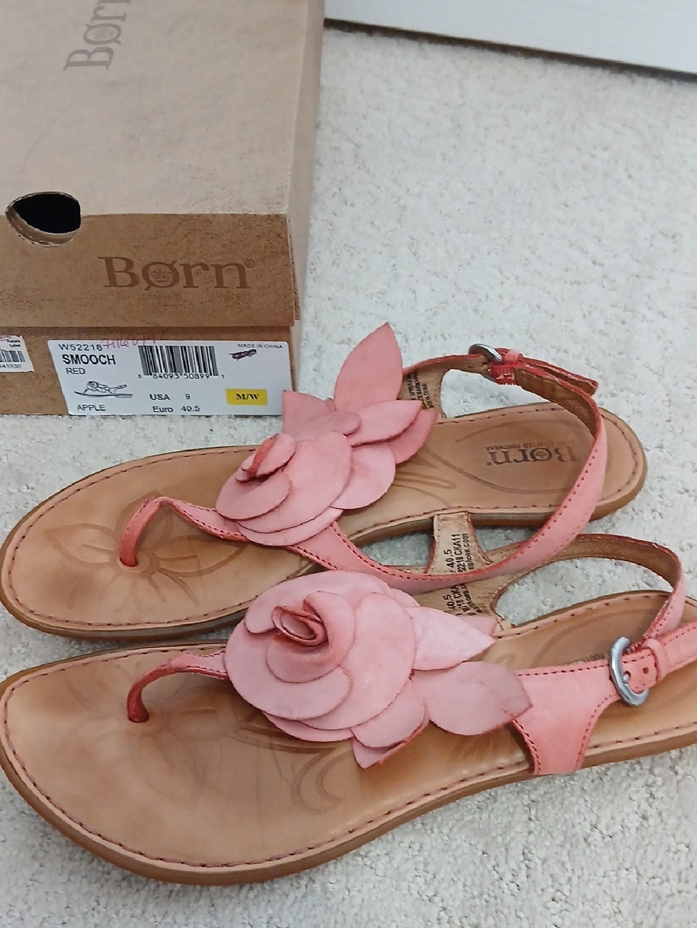 Born Pink Floral Leather Toe-Post Sandals